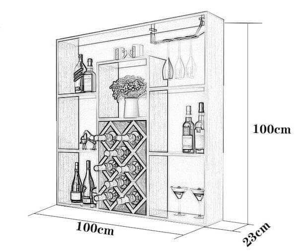 Tủ rượu vang bằng kính thủy tinh có kích thước như thế nào?